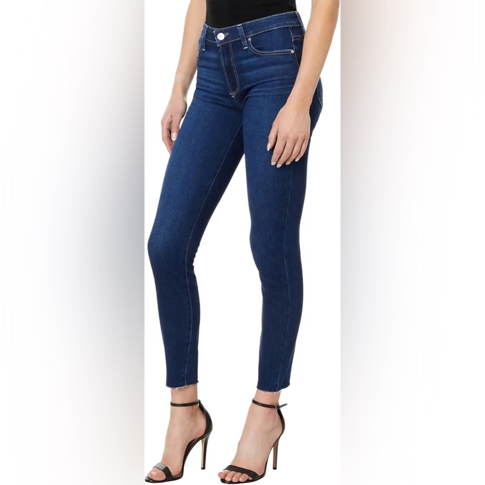 Paige “Hoxton Ankle” Skinny Jeans Dark Wash Raw Hem Distressed Size 24/00